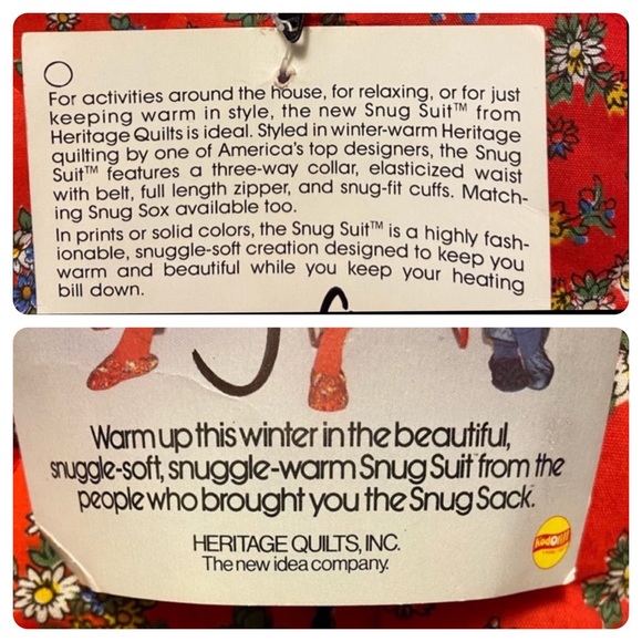 Vintage Snug Suit Snug Sack By Heritage Quilts 70s Hippie PJ Rare Dead Stock Red - Picture 11 of 16